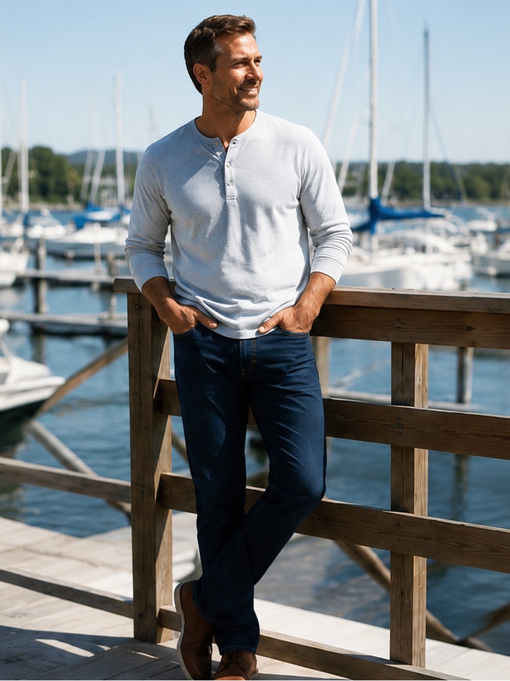 Calvin Klein Jeans navy straight fit jeans with light gray henley